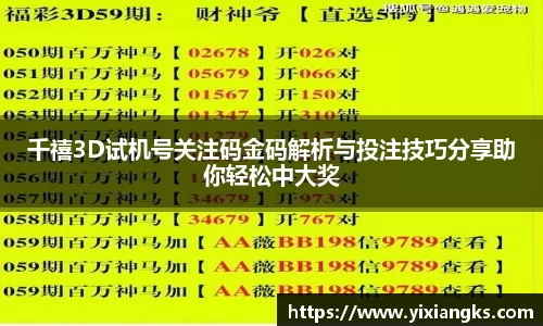 千禧3D试机号关注码金码解析与投注技巧分享助你轻松中大奖